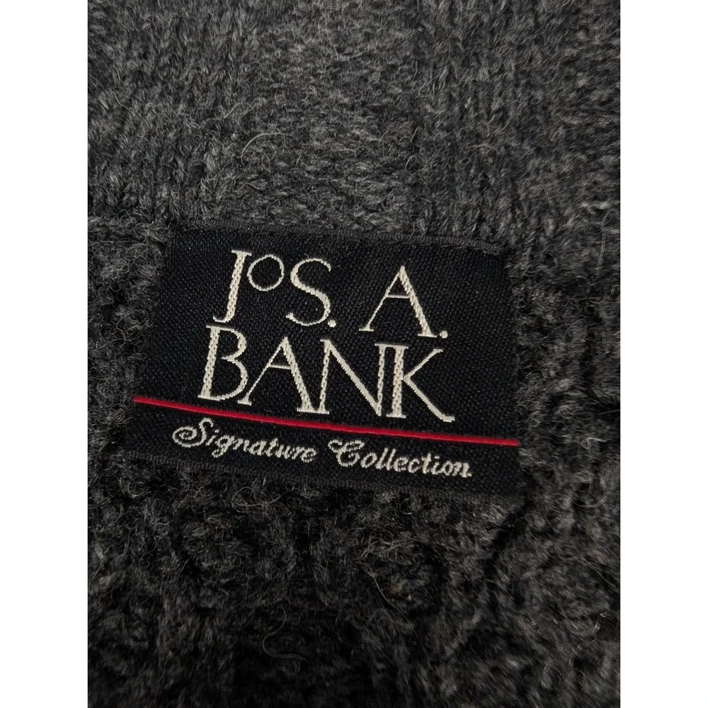 Jos A‎ Bank Sweater Men's M Gray 1/4 Zip Cable Fisherman Knit Lamb's Wool Blend